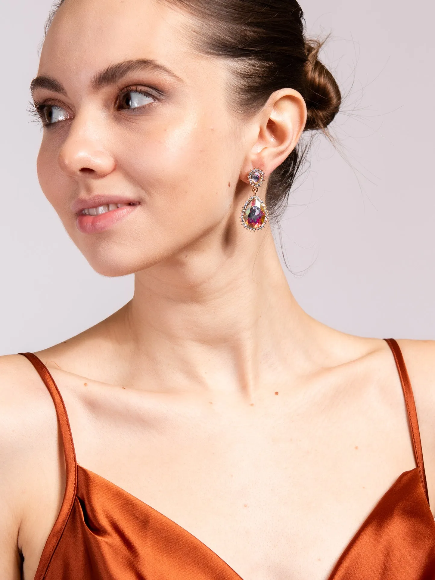 Clara Drop Pointed Rim Stone Post Earrings