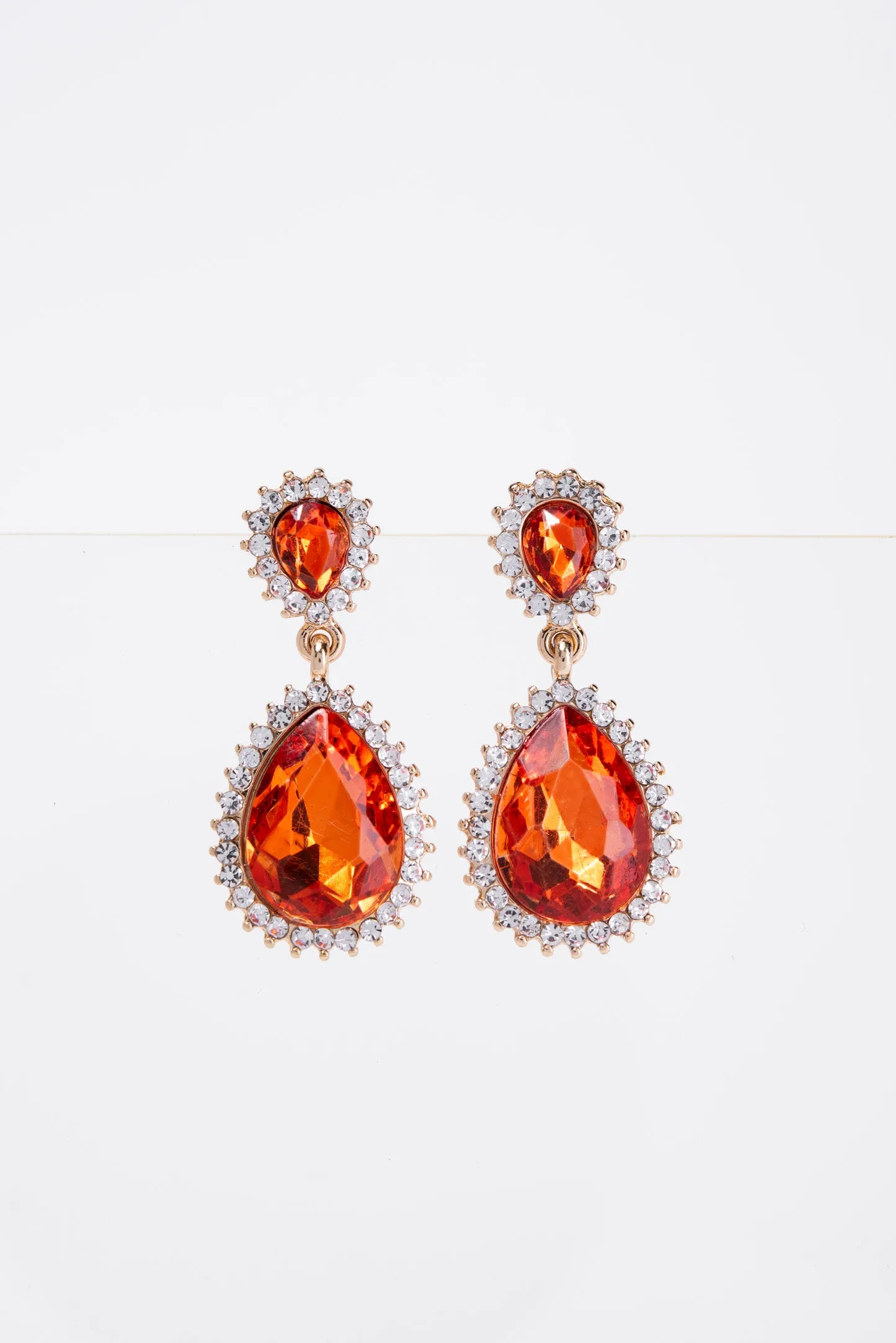 Clara Drop Pointed Rim Stone Post Earrings