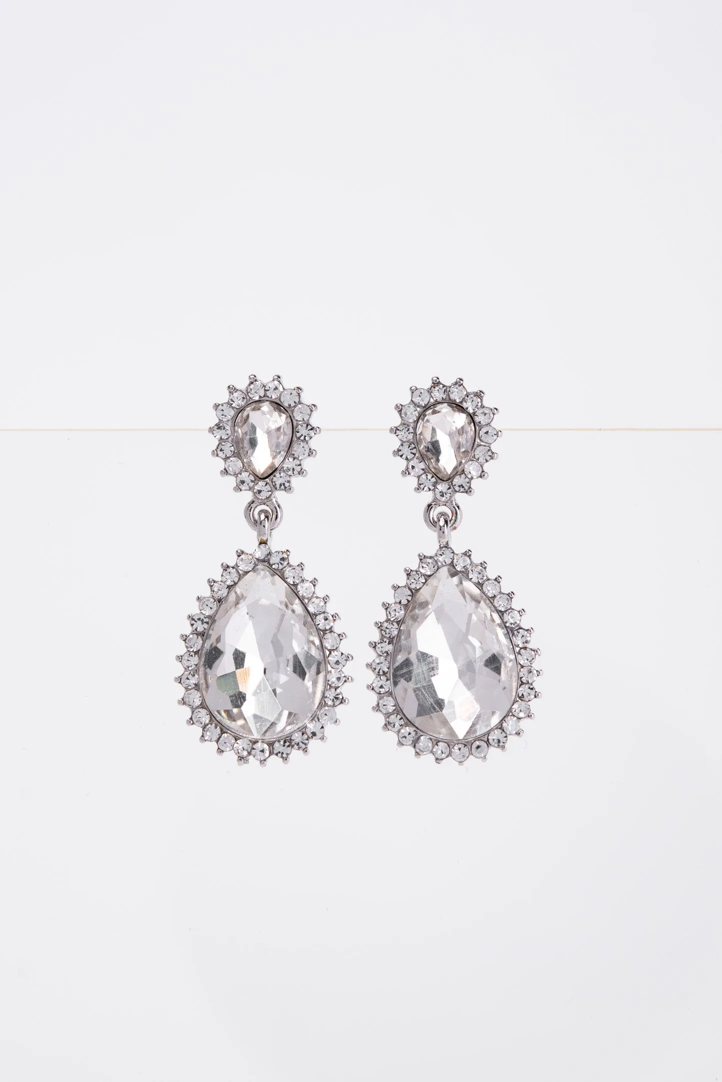 Clara Drop Pointed Rim Stone Post Earrings