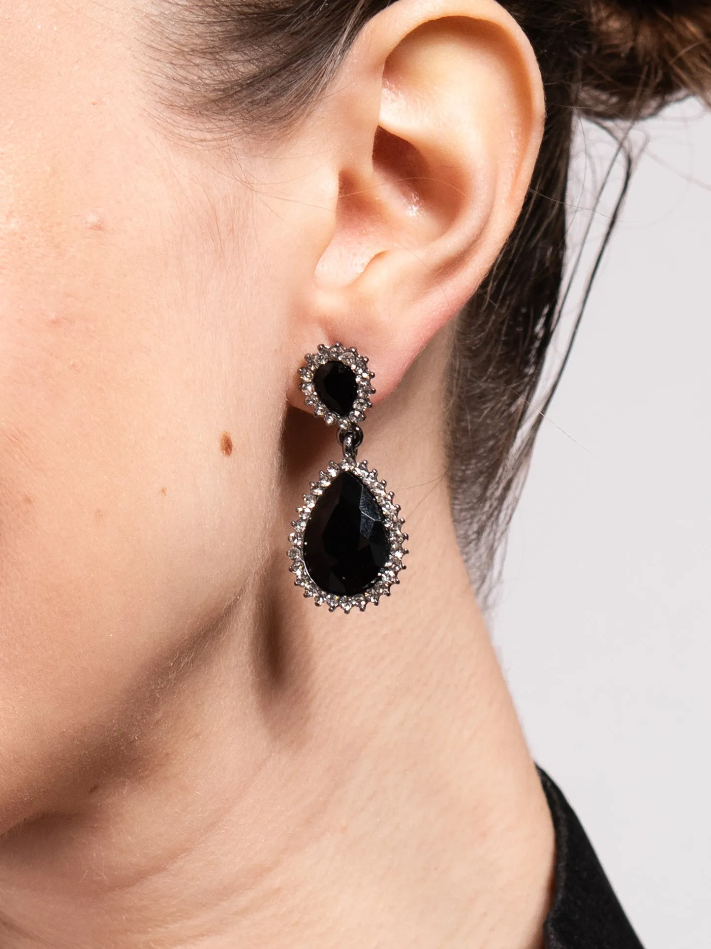 Clara Drop Pointed Rim Stone Post Earrings