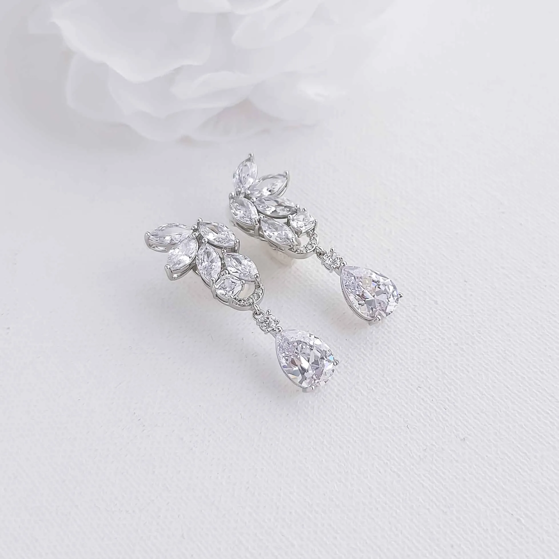 Clip On Leaf Earrings for Brides-Talia