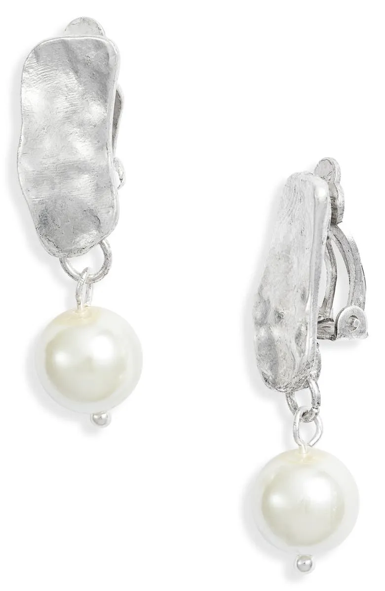 Cobblestone pearl drop clip-on earrings