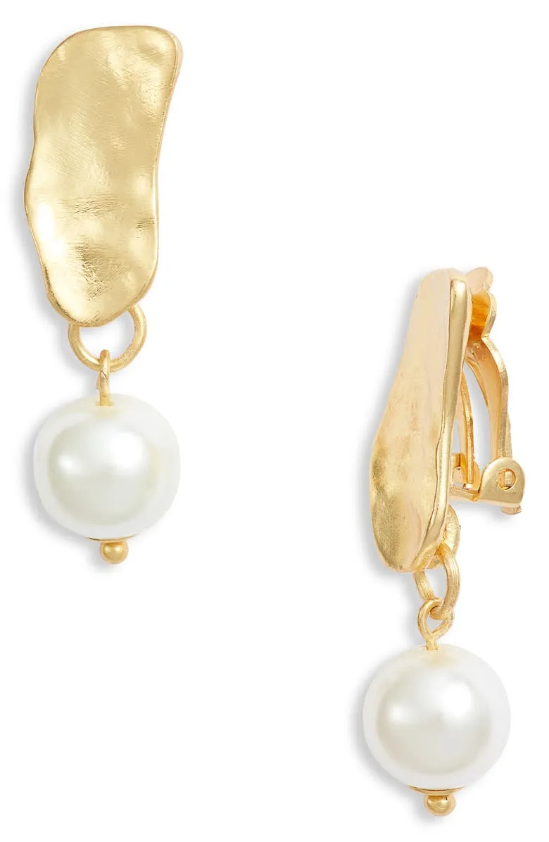 Cobblestone pearl drop clip-on earrings