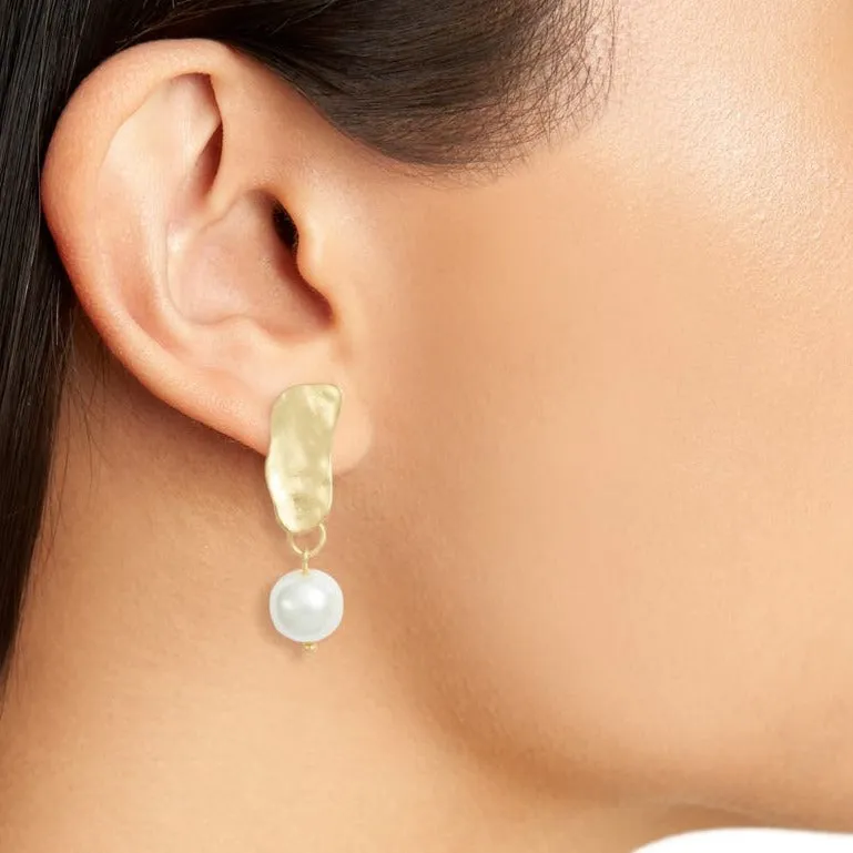 Cobblestone pearl drop clip-on earrings