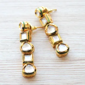 Contemporary Geometric dangle and drop Kundan earrings, modern Indian jewelry