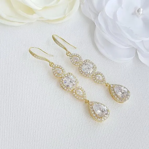 Cubic Zirconia Drop Earrings for Weddings- Gianna