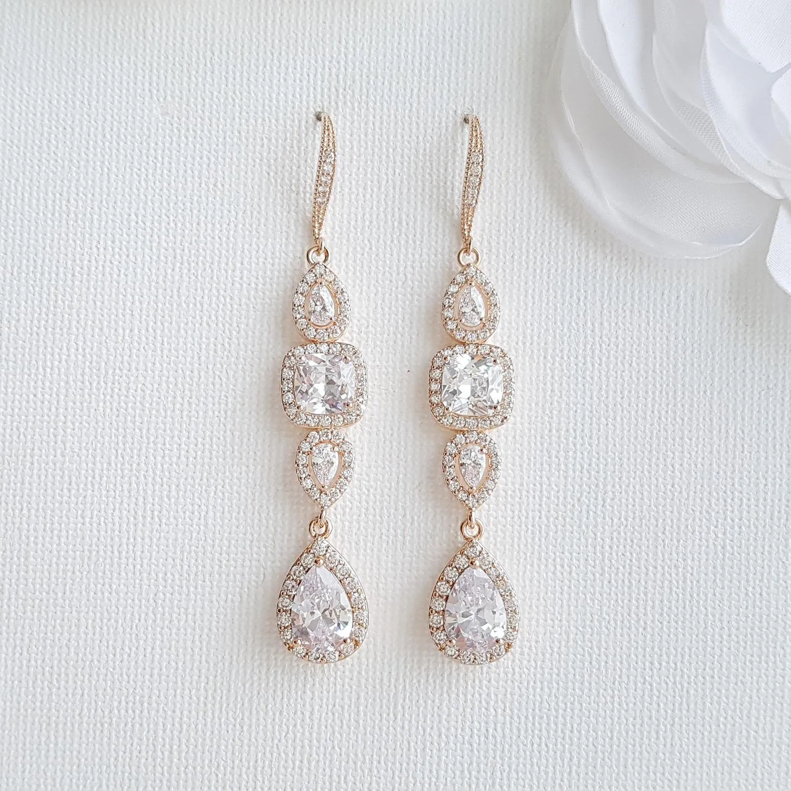 Cubic Zirconia Drop Earrings for Weddings- Gianna