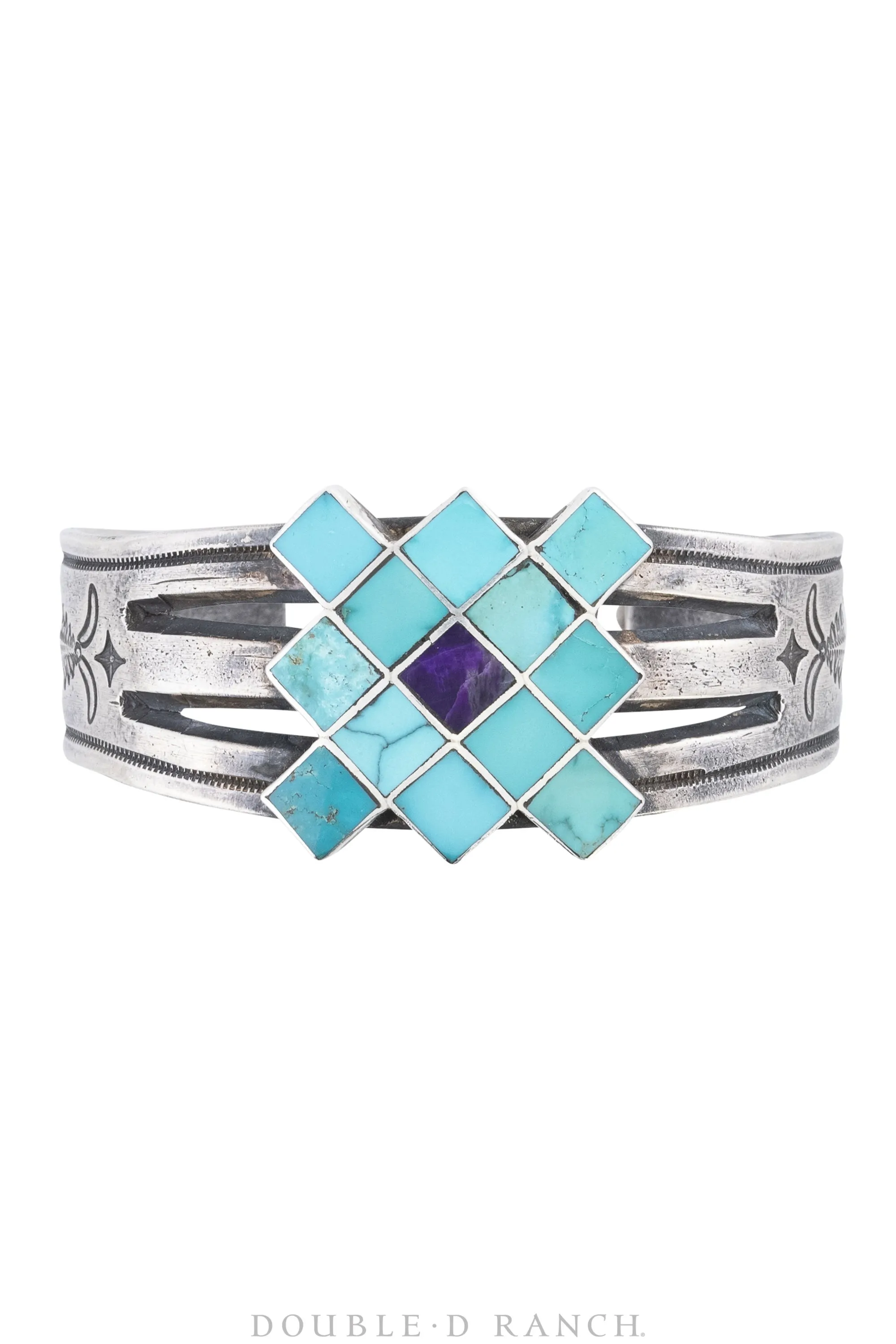 Cuff, Inlay, Turquoise & Lapis, Coin Silver Artisan, Hallmark, Contemporary, 2908