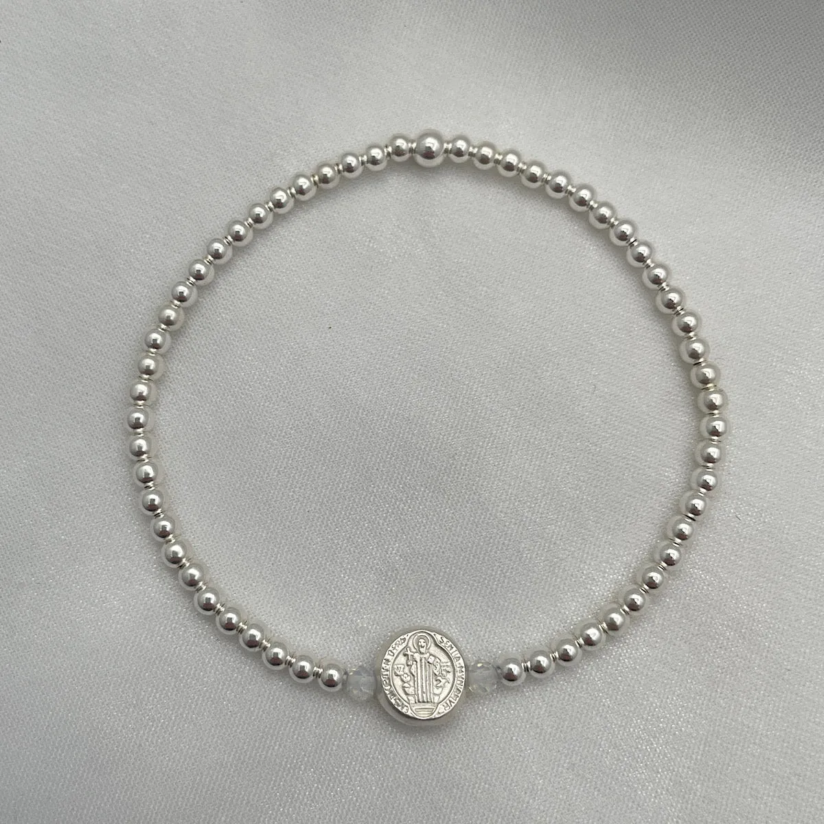 Dainty St Benedict Bead Bracelet Sterling Silver