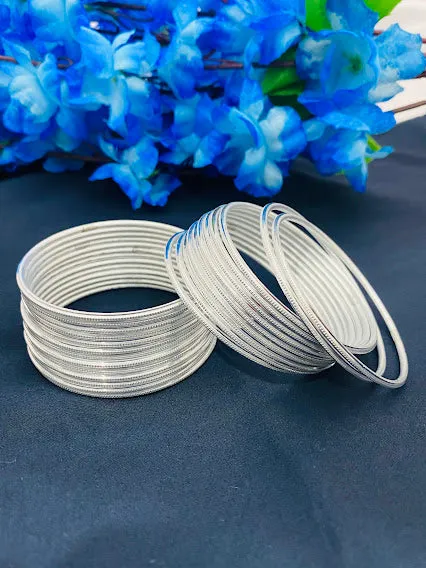 Dazzling Silver Color Plain Metal Designer Bangle Sets