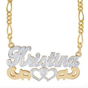 Double Nameplate Necklace Kristina with Figaro chain