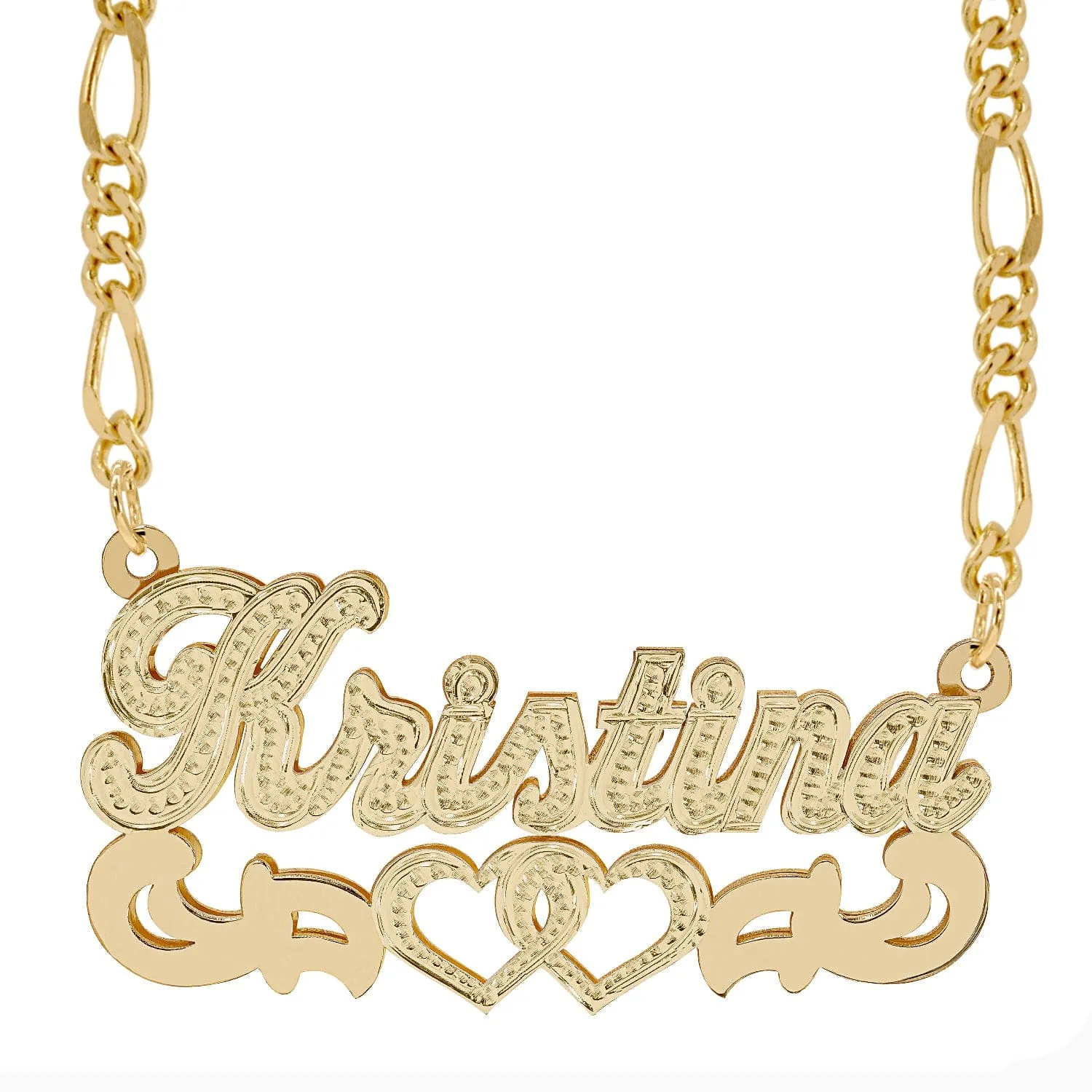 Double Nameplate Necklace Kristina with Figaro chain