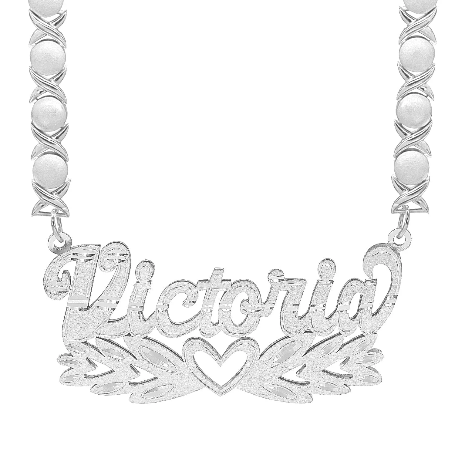 Double Nameplate Necklace Victoria with Rhodium Xoxo Chain