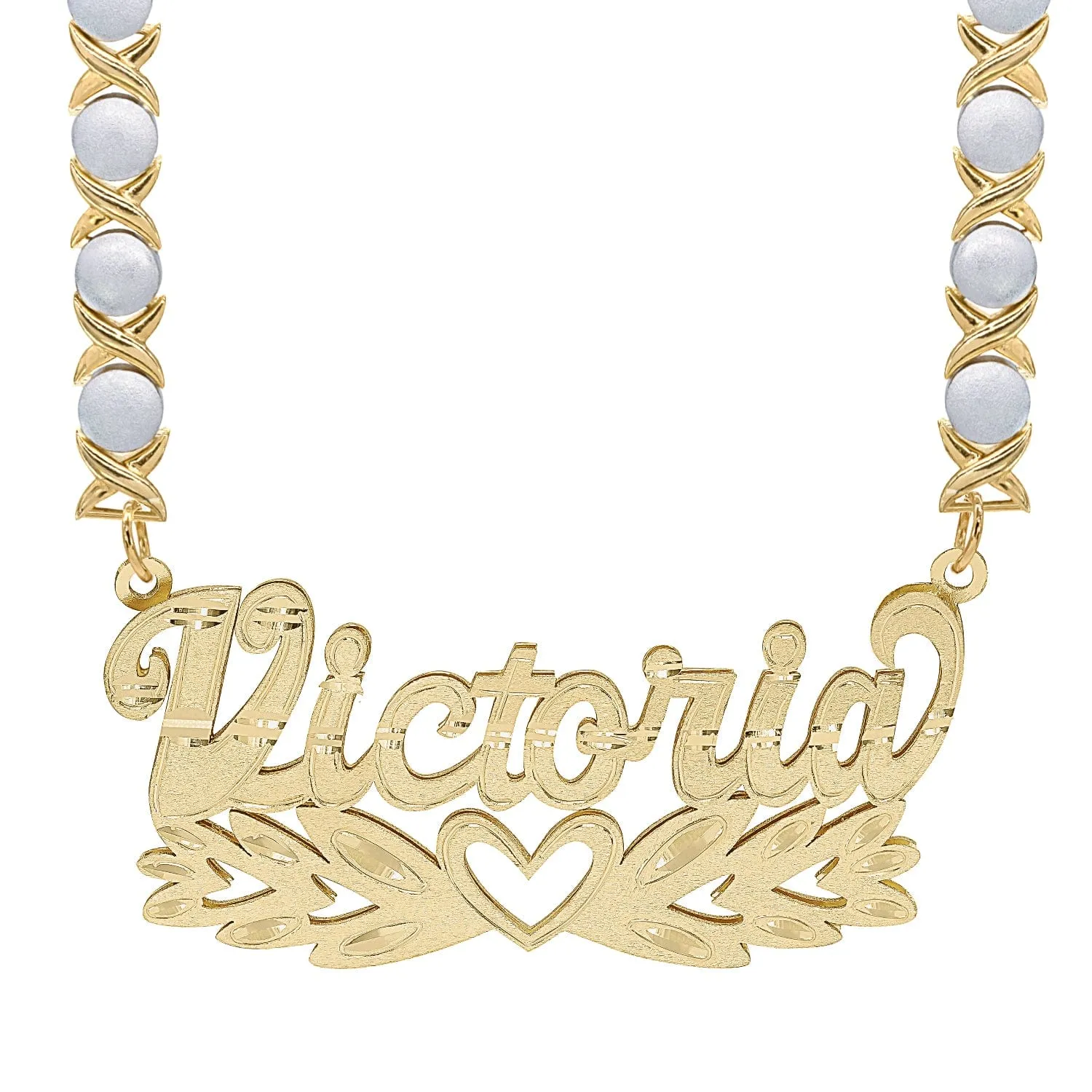 Double Nameplate Necklace Victoria with Rhodium Xoxo Chain