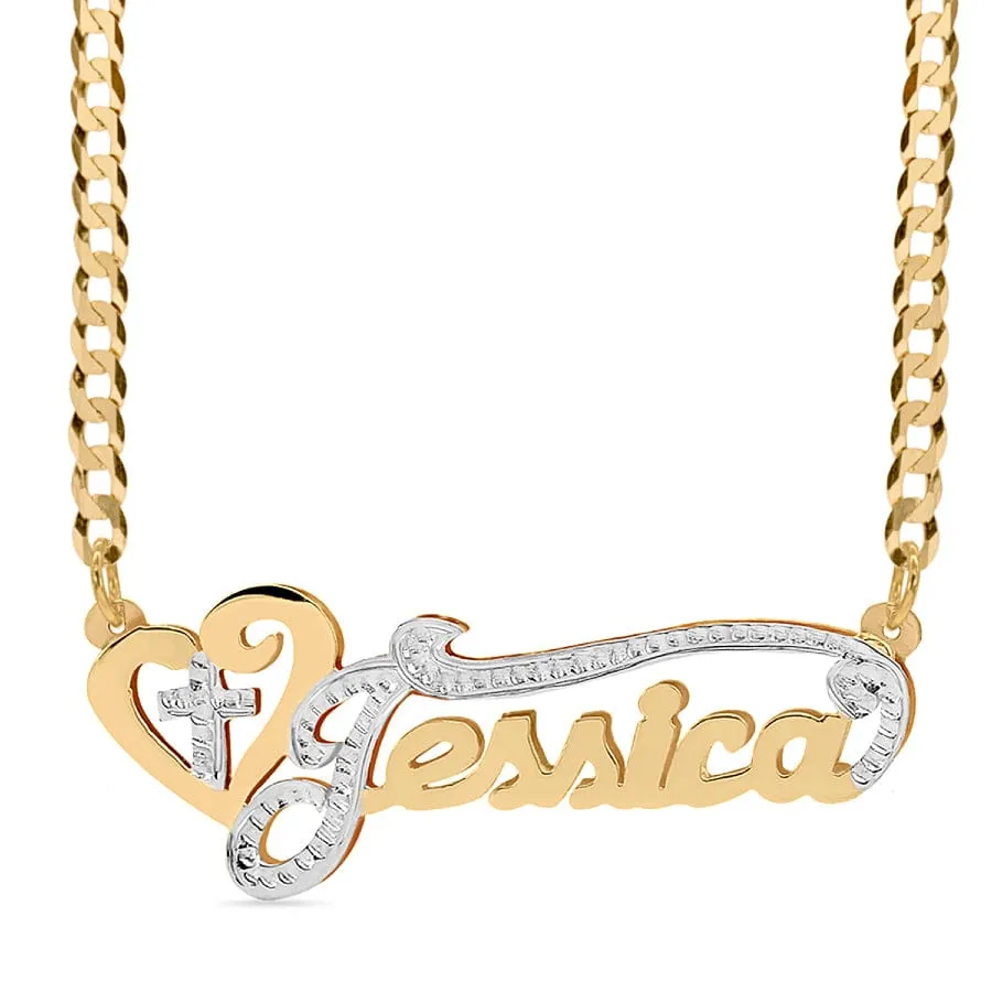 Double Plated Nameplate Necklace Jessica with Cuban chain