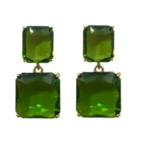 Double the Glam Green Drop Earrings