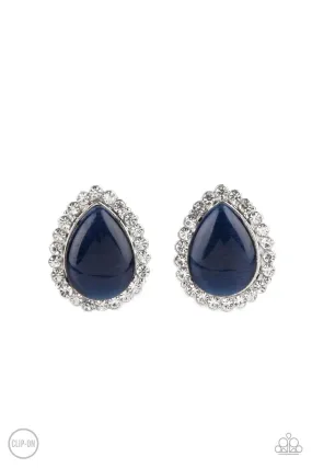 Downright Demure Blue Cat's Eye Stone Clip-On Earrings - Paparazzi Accessories