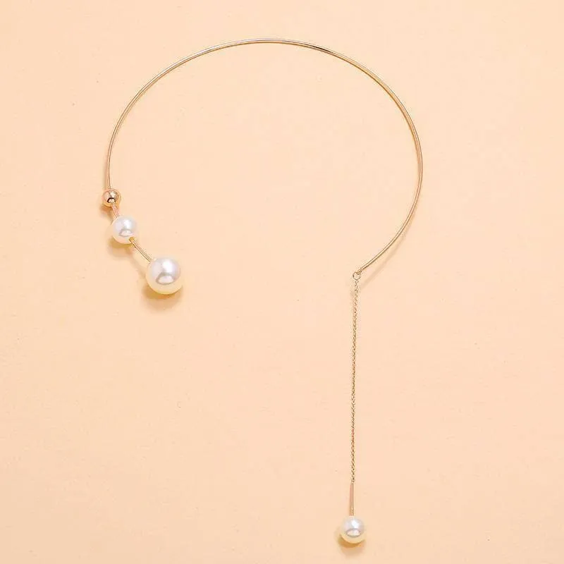 Faux Pearl Tassels Necklace