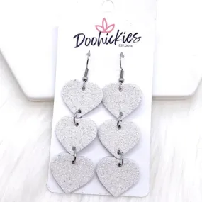 Glitter Heart Drop Earrings - White