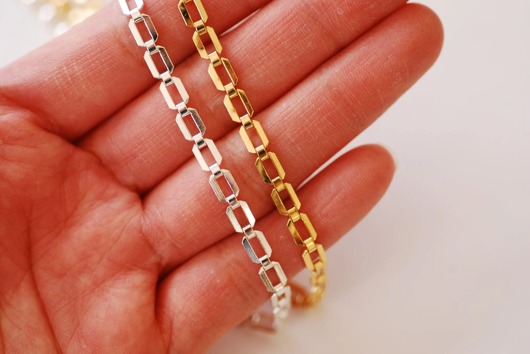 Gold Filled Rectangle Bracelet Chain l 4.3 x 6mm Width Paperclip Chain l Wholesale Bulk Chain Gold Filled Sterling Silver Permanent Jewelry