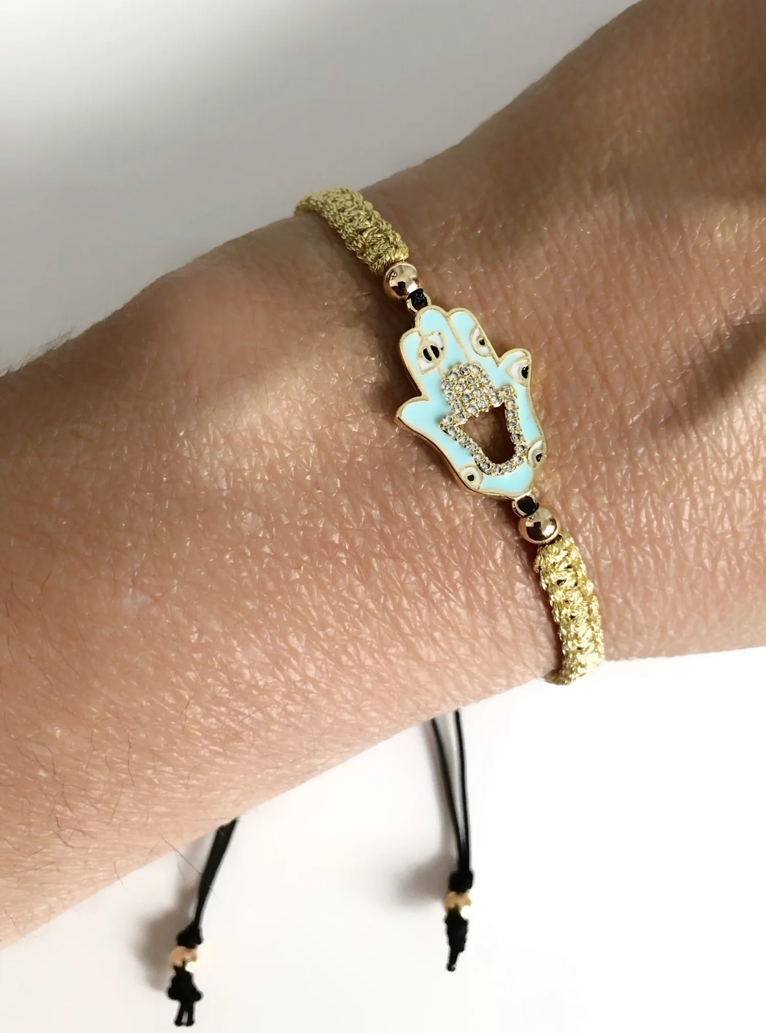 Gold Hamsa Hand Charm Macrame Bracelet