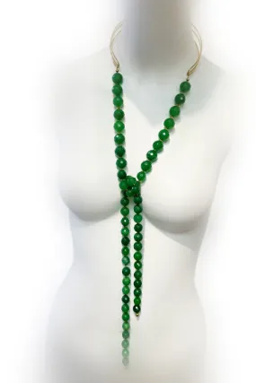 Gold Stainless Steel & Green Agate Necklace