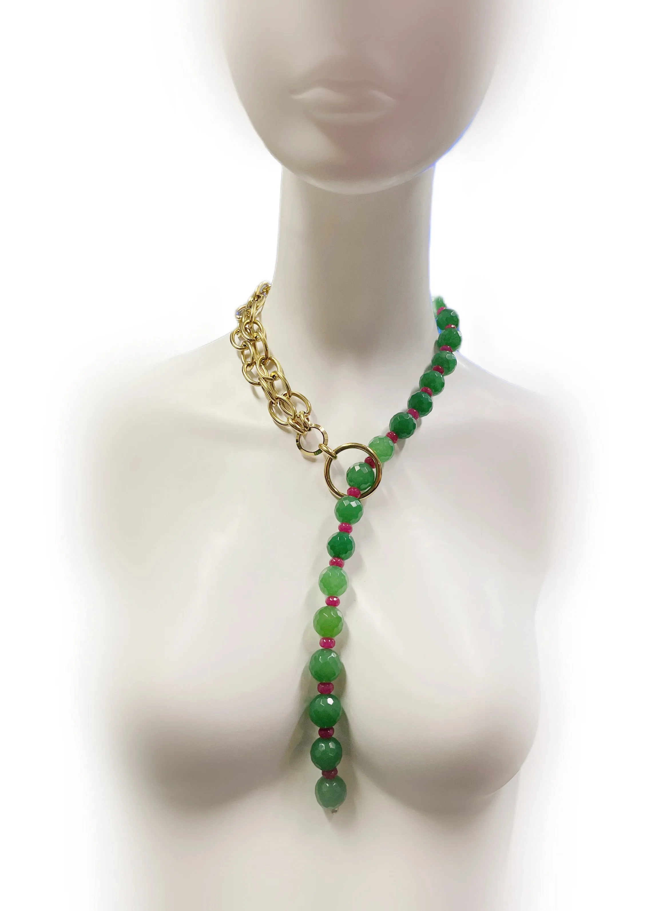 Green and Pink Agate Stainless Steel Necklacce