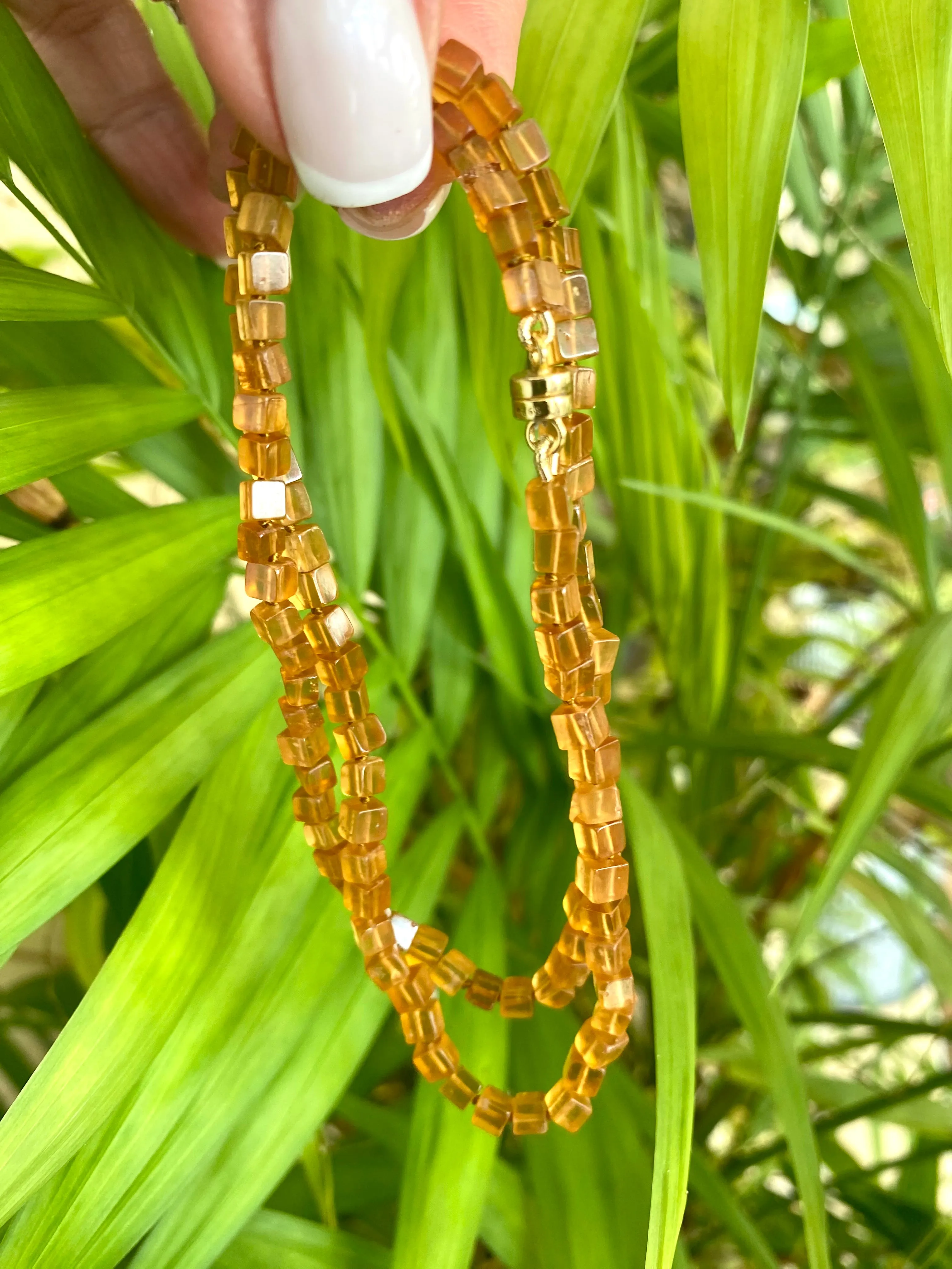 Hessonite Garnet Cube Necklace with Gold Vermeil Magnetic Clasp, 18in