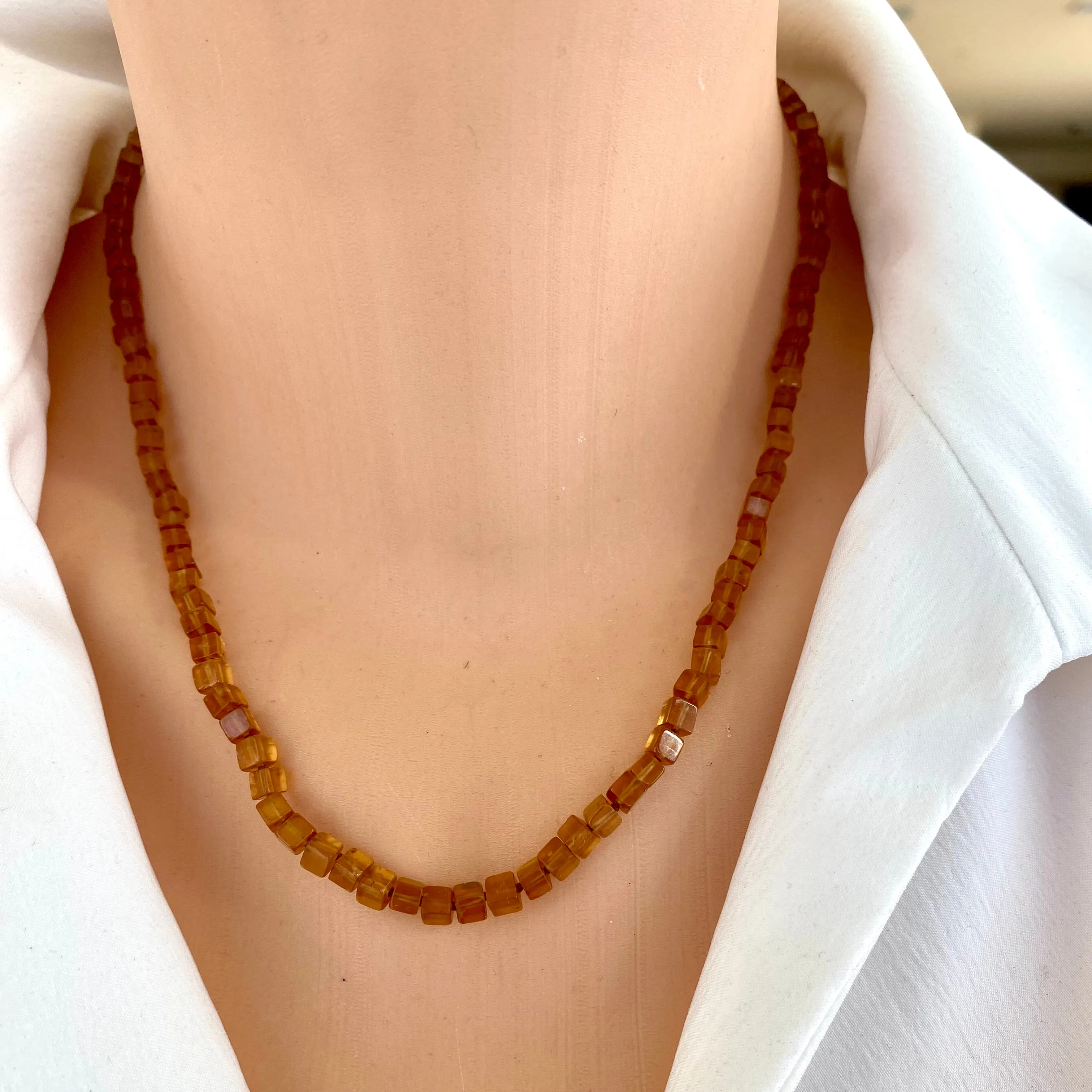 Hessonite Garnet Cube Necklace with Gold Vermeil Magnetic Clasp, 18in