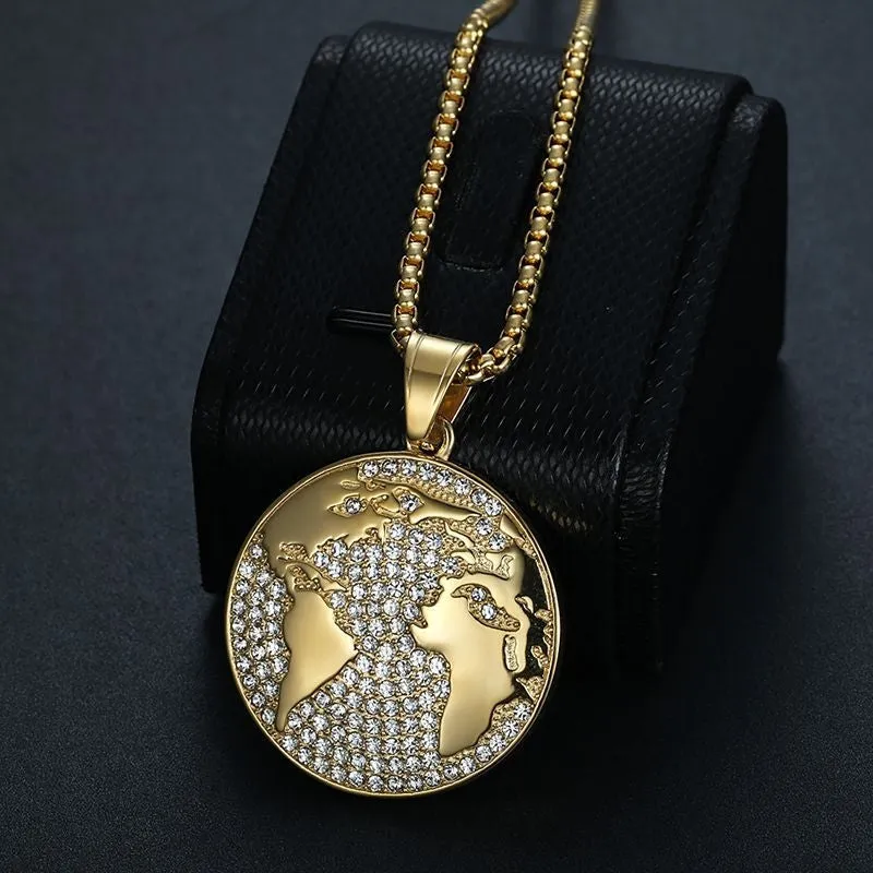 Hip Hop World Map Zircon Pendant