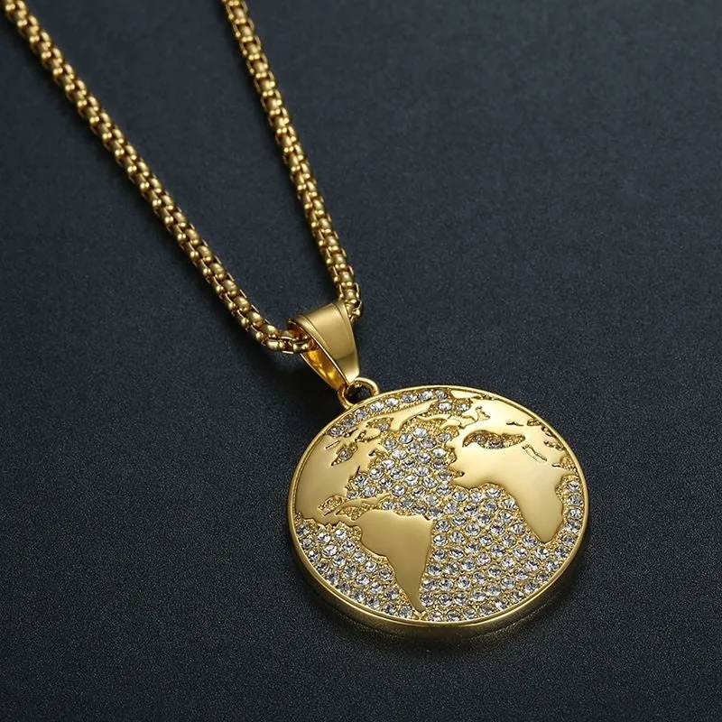 Hip Hop World Map Zircon Pendant