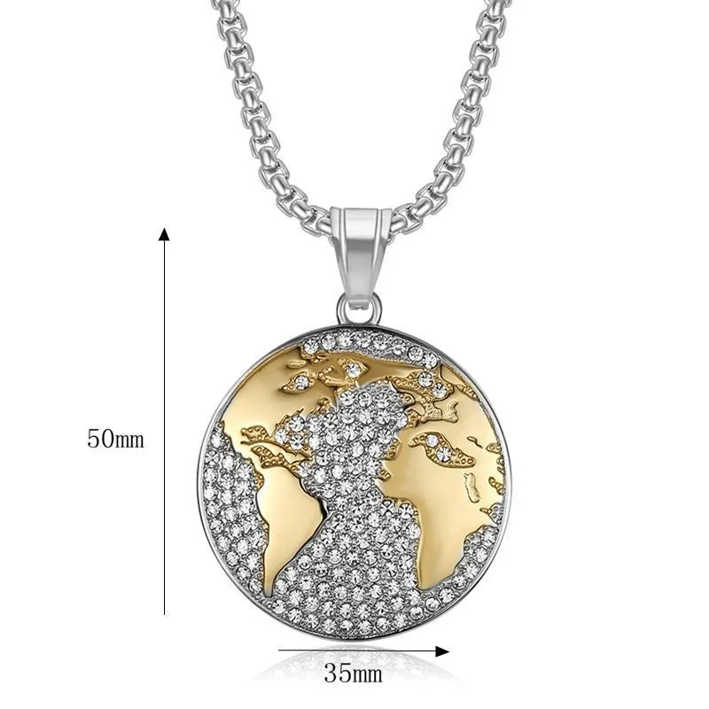 Hip Hop World Map Zircon Pendant