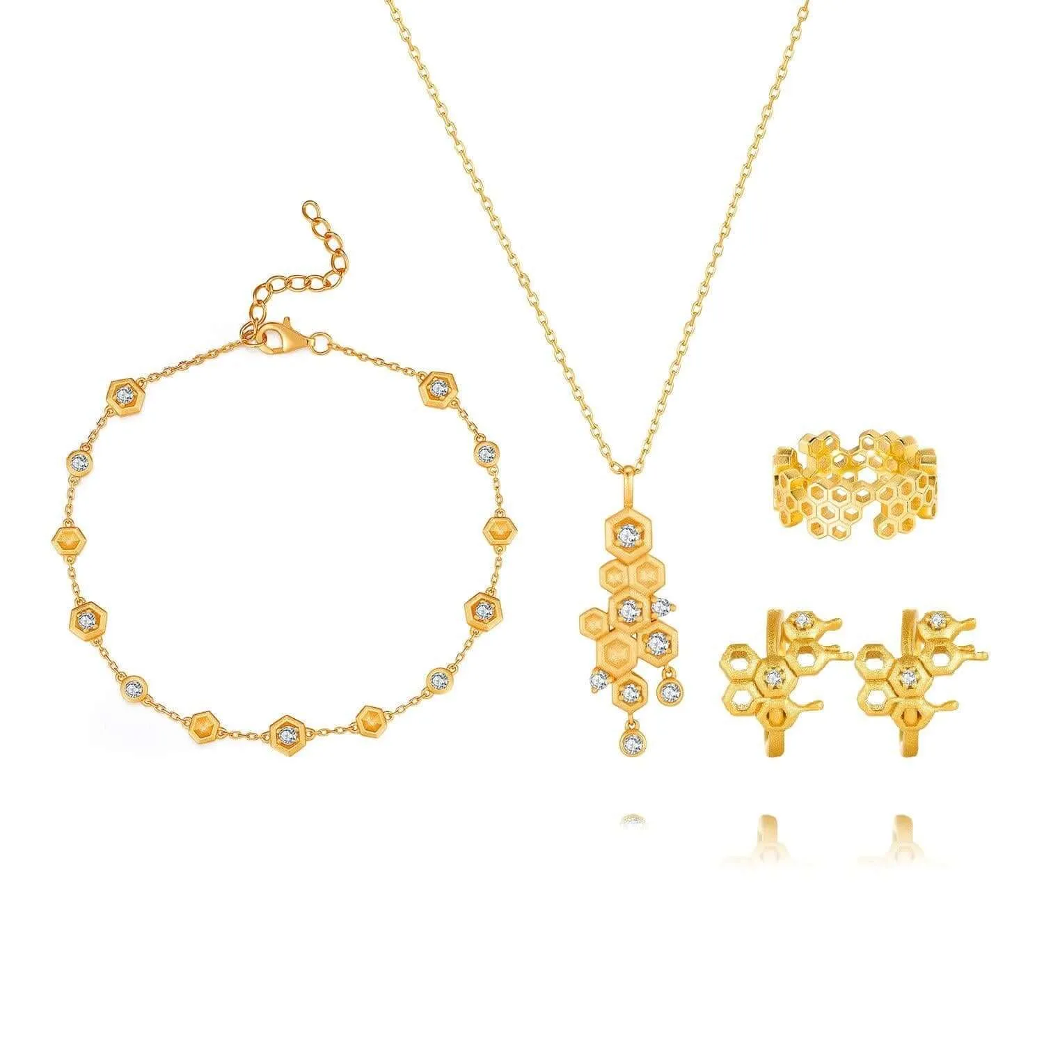 Honeycomb With Honey Ring Earrings Necklaces Bracelet Jewelry Sets designed by Life With MaK