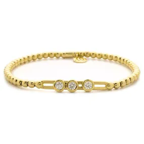 Hulchi Belluni Stretch Bracelet with Three Bezel Diamond Moveable Stations Yellow Gold