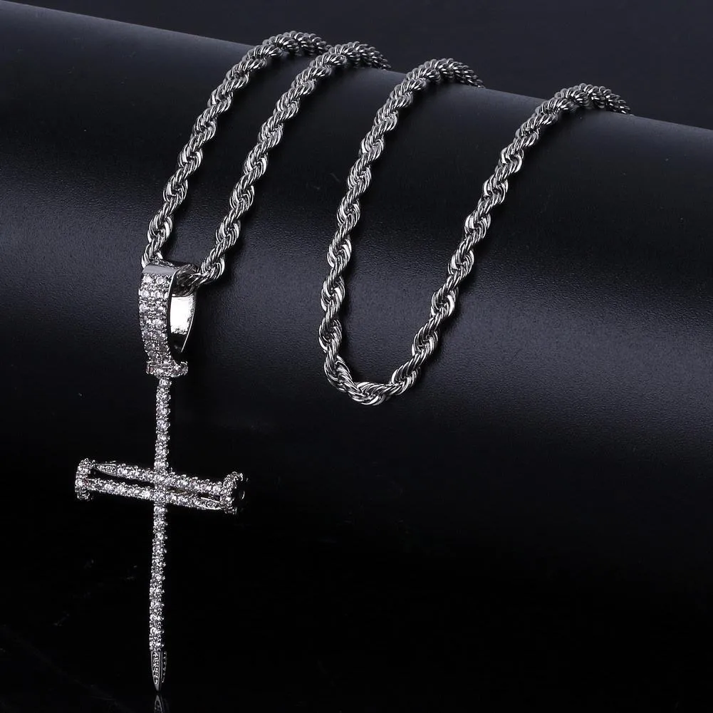 Iced Fine cross pendant