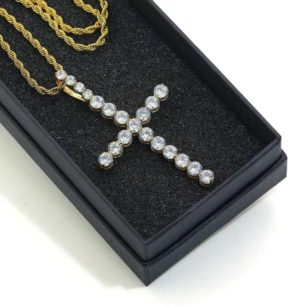 Iced Long cross pendant