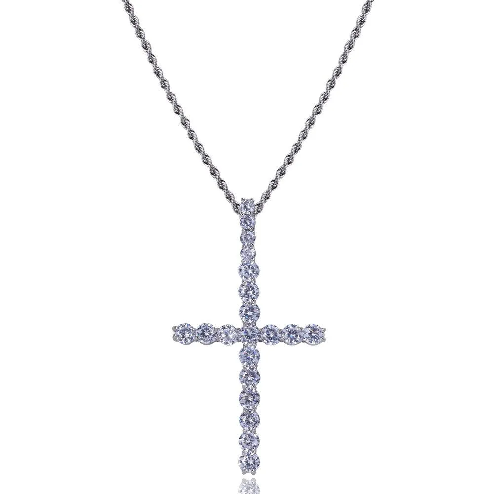 Iced Long cross pendant