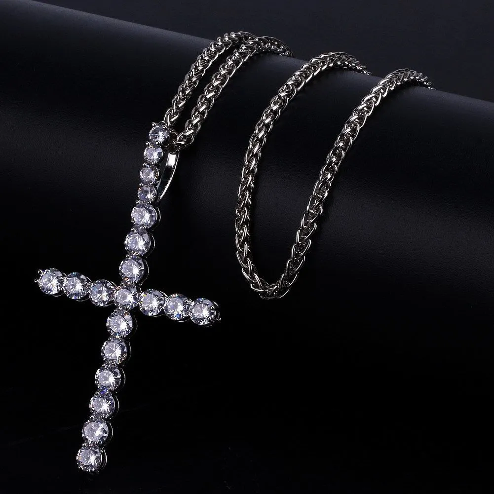 Iced Long cross pendant