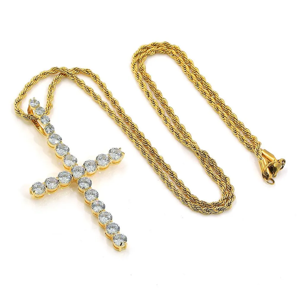 Iced Long cross pendant