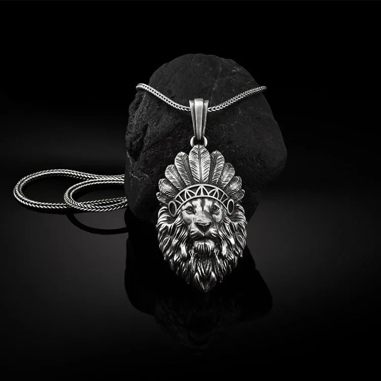 Indian Style Lion King White Gold Pendant