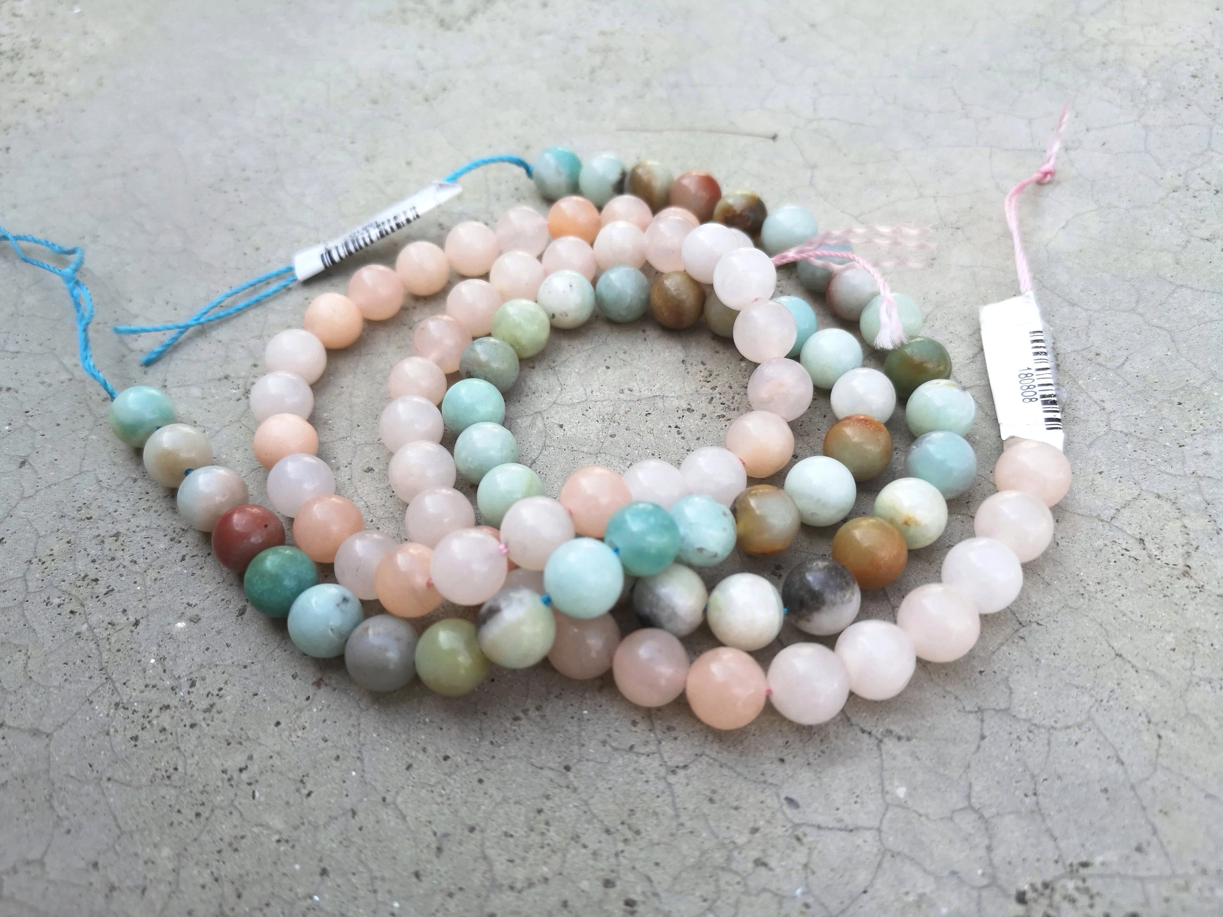 Japa Mala Wrist Bracelet in Aventurine, Amazonite, Buddha Head Bead, Stamped OM Charm