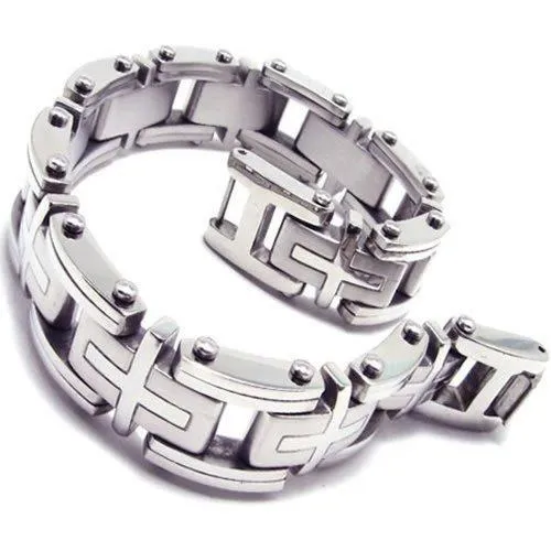 Jewelry Heavy Cross Stainless Steel Men Biker Bracelet