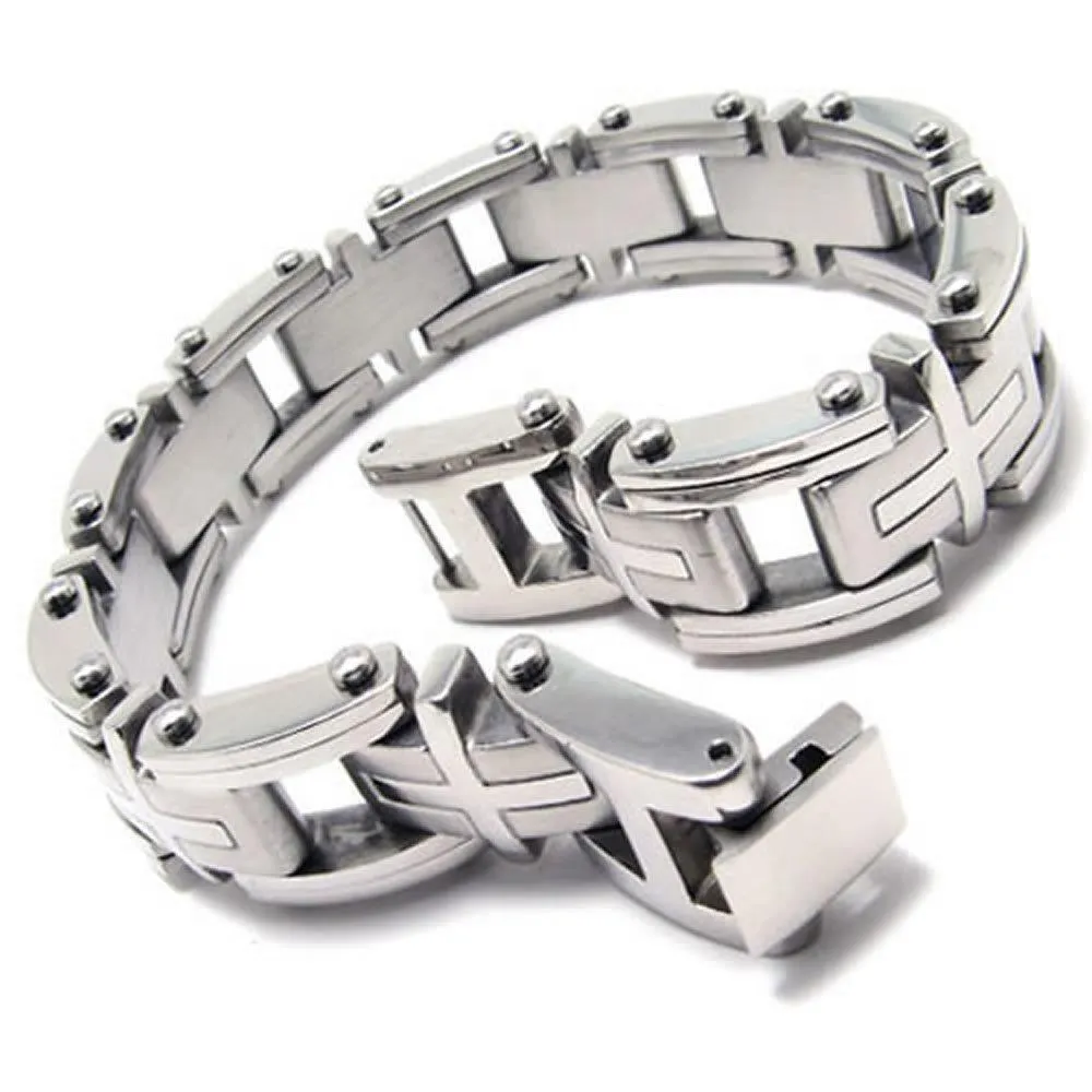 Jewelry Heavy Cross Stainless Steel Men Biker Bracelet