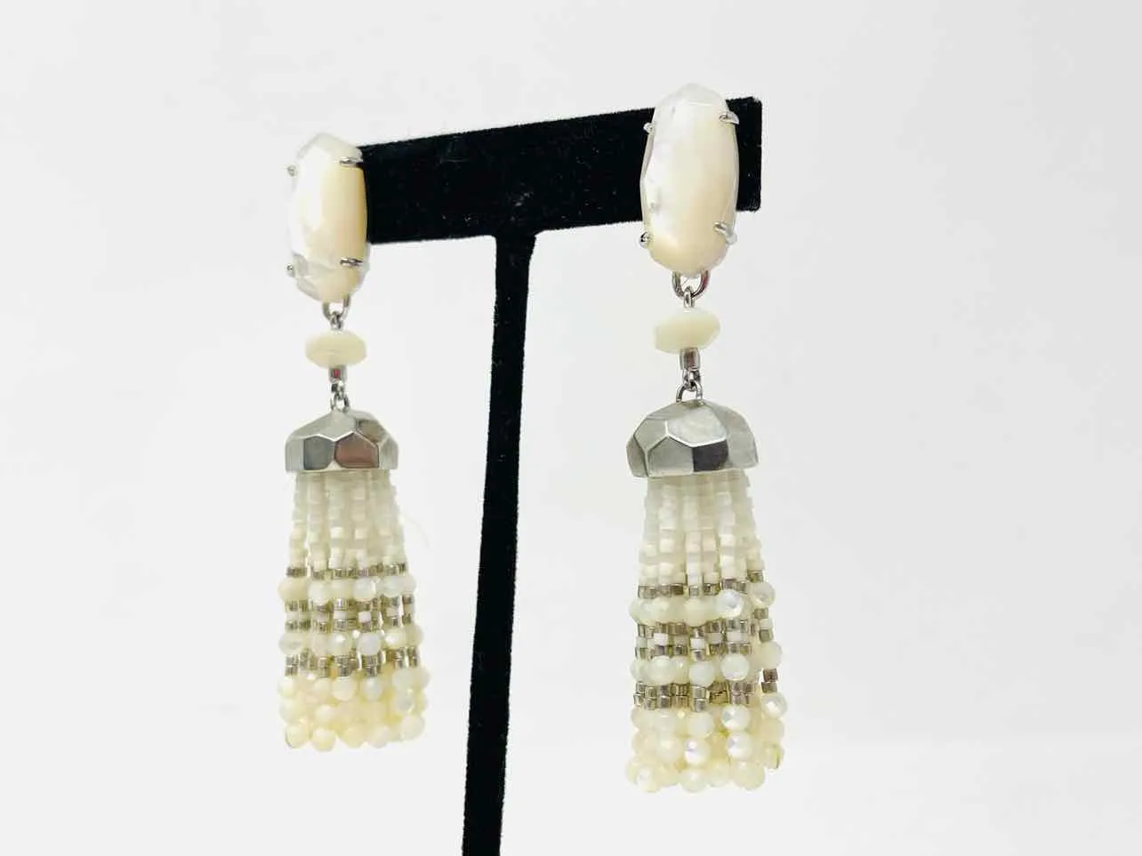 Kendra Scott Silver/White Drop Beaded Jewelry Earrings