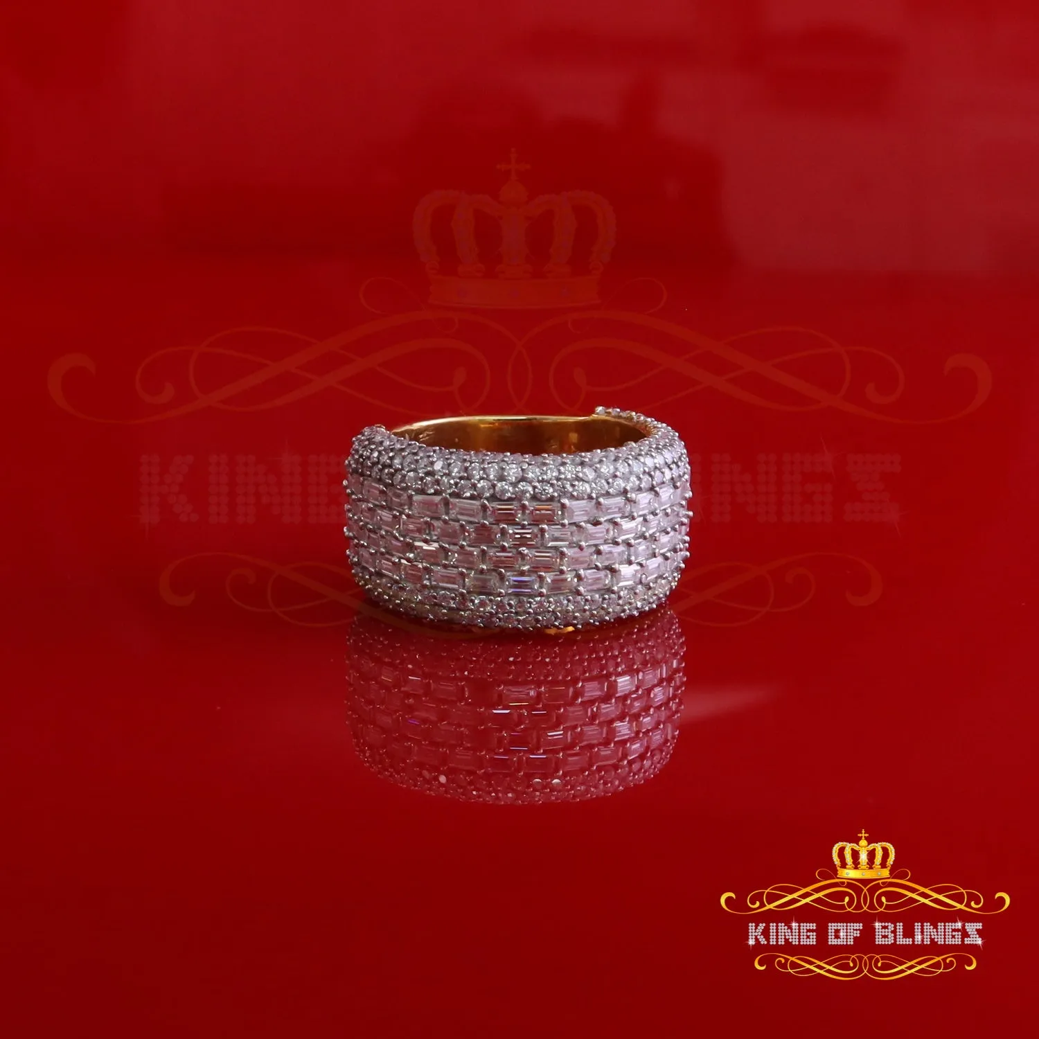 King of Bling's Men's/Womens Silver Yellow 6.00ct VVS 'D' Moissanite Baguette Stone Band Size 10