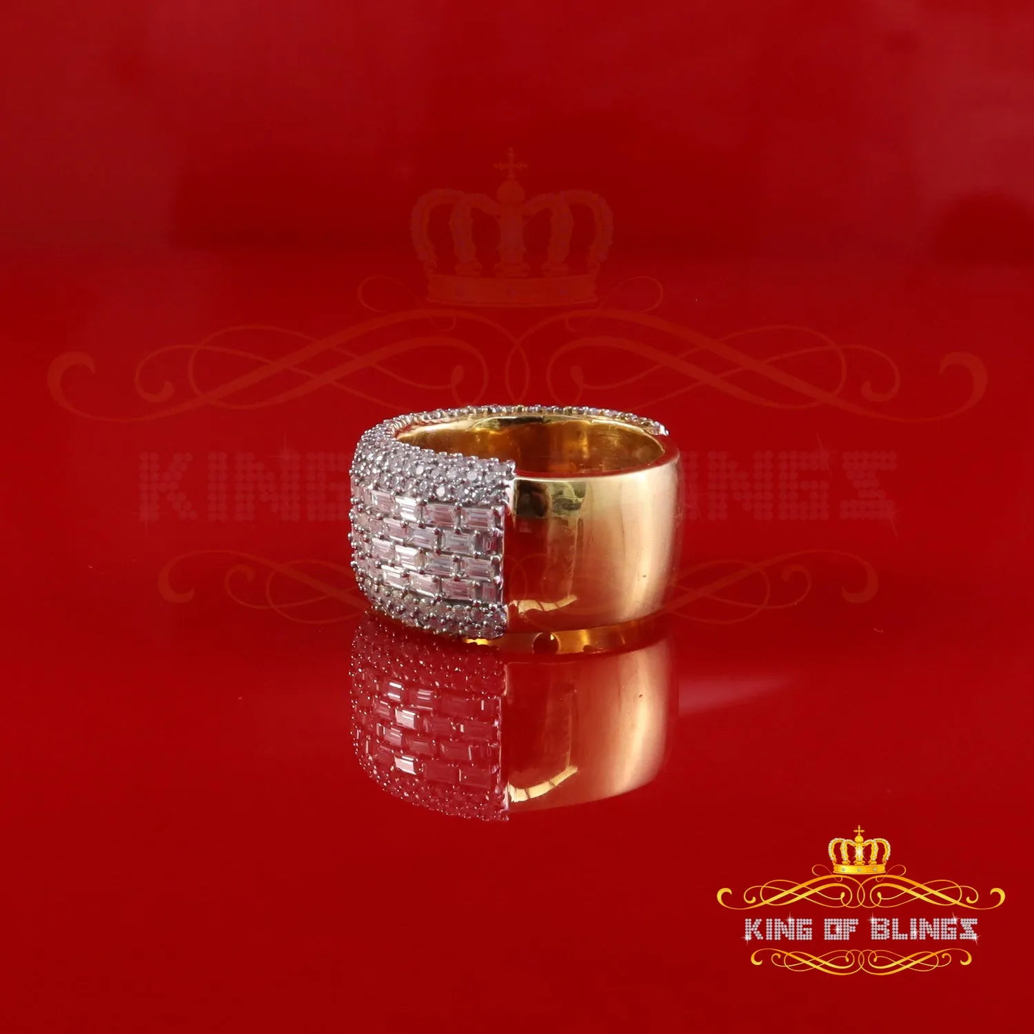 King of Bling's Men's/Womens Silver Yellow 6.00ct VVS 'D' Moissanite Baguette Stone Band Size 10