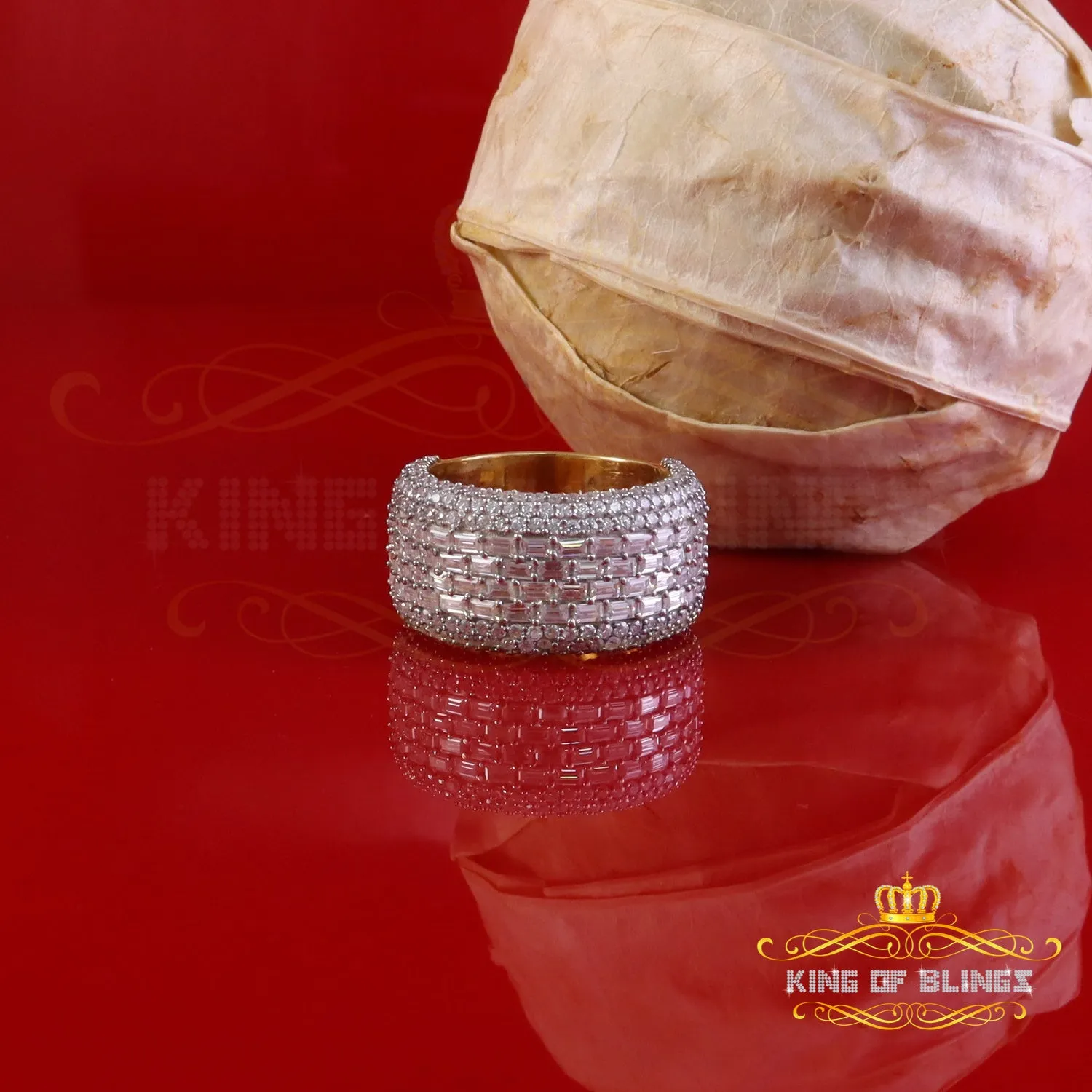 King of Bling's Men's/Womens Silver Yellow 6.00ct VVS 'D' Moissanite Baguette Stone Band Size 10