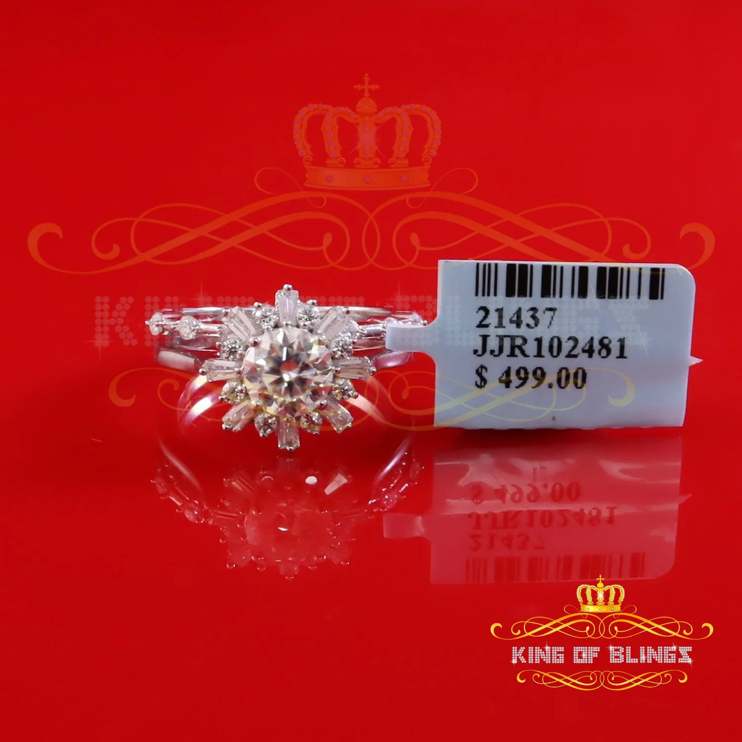 King of Bling's New Womens 925 Sterling Silver White 1.25ct VVS 'D' Round Moissanite Rings Size 7