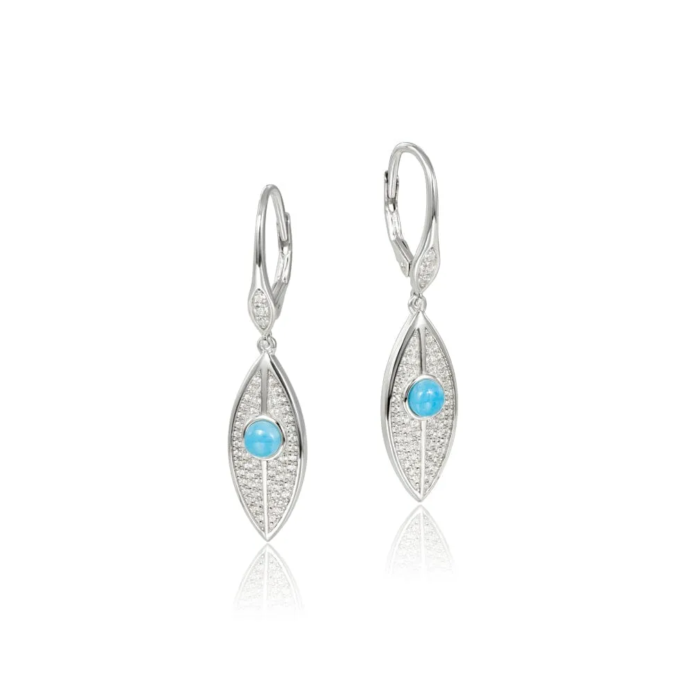 Larimar Dew Drop Leaf Pendant & Earrings Set