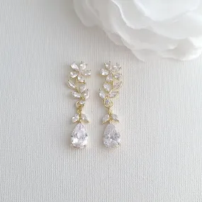 Leaves and Flower Bridal Earrings in Gold -Daisy